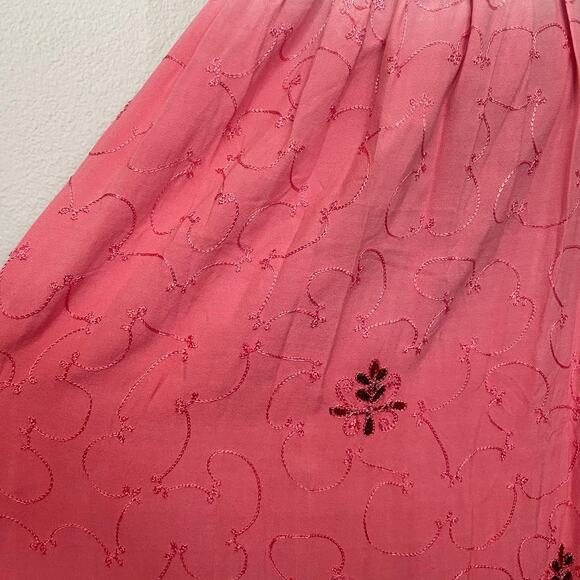 Pink Smocked Sun Dress Soutache Applique Maxi Beach Cover Up Resort Dip Dye - Picture 9 of 10